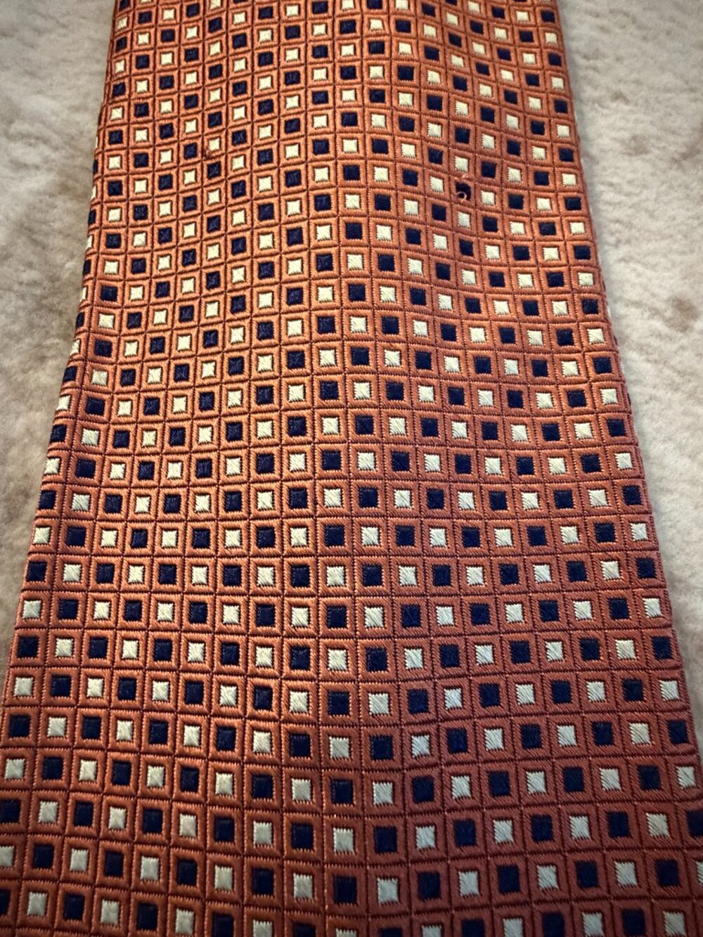 Nautica Silk Tie Copper Blue Geometric Squares Necktie
